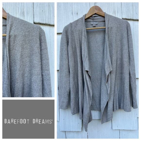 Barefoot Dreams CozyChic Lite Cardigan Beige Open Front Lightweight Sweater 8/10 - Picture 1 of 8